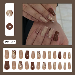 <span class=keywords><strong>Uñas</strong></span> Acrílicas Retro <span class=keywords><strong>Color</strong></span> Café, 24 Piezas, Semimanuales, Cuadradas, Presionables, Hechas a Máquina, <span class=keywords><strong>Uñas</strong></span> Postizas al por Mayor para Aplicación en Dedos - Product Image 2
