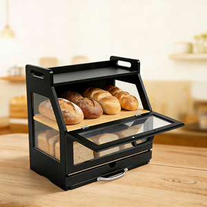 Boîte à pain en bambou à double couche, trapézoïdale, transparente, anti-poussière, pour la cuisine, conteneur à pain et pâtisserie, anti-humidité - Product Image 1
