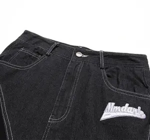 Pantalones personalizados de talla grande Otoño nuevo diseño costura de moda tienen etiqueta Vintage Denim naranja Jeans para hombre