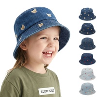Topi Bucket Anak 100% Katun Bordir Motif Beruang Stroberi Bentuk Hati Gaya Musim Semi Gugur untuk Anak Laki-laki dan Perempuan