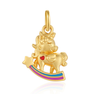 Colgante de oro Arco Iris forma de unicornio lujo 1,1g colgante 24K oro sólido colgante de collar de gama alta - Product Image 1