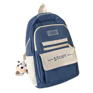 HR053 Mochila de Lona Versátil para Estudiante, Bolsa de Ordenador Portátil con Cremallera, Color Combinado, Ideal para Cumpleaños