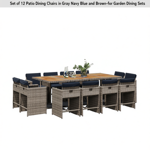 Patio <b>Dining</b> <b>Chairs</b> Set Of 12 In Gray <b>Navy</b> Blue And Brown For Garden Outdoor Furniture Contemporary Wicker Rattan Weather - Product Image 1
