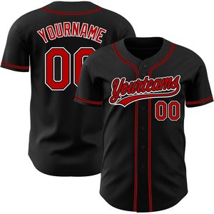 Camiseta de Béisbol Personalizada Unisex para Adultos, Texto Cosido Personalizado, Nombre del Equipo, Número 00, Ribete Negro y Rojo - Product Image 1