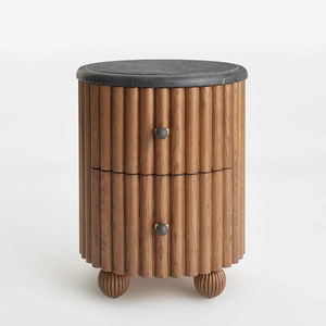 Mesa de Noche de Madera Natural Personalizada, Estilo Minimalista, con Cubierta de Mármol, Mueble para Dormitorio de Hotel, Estructura de Madera - Product Image 2