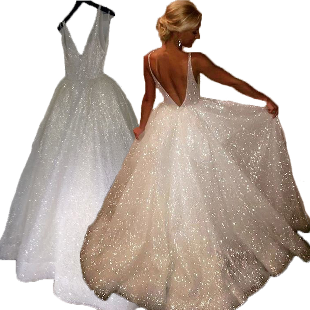 Новинка в европейском и американском стиле, женская сексуальная юбка с глубоким v-образным вырезом и открытой спиной, расшитая блестками, платье подружки невесты для свадебного банкета