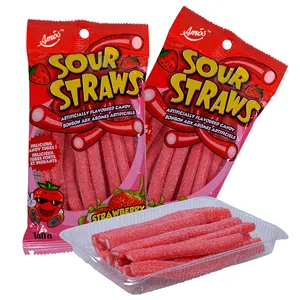 140G 가방 포장 아모스 달콤한 하이 퀄리티 씹는 신 빨대 맛있는 사탕 튜브 맛있는 딸기 맛과 구미
