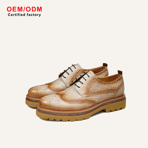 Zapatos Brogue de Cuero Genuino para Hombre, Estilo Británico, con Detalles de Estampado Animal y Puntera Decorativa, con Cordones, que Aumentan la Altura, Personalizados OEM - Product Image 1