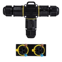 Conector de alimentación impermeable IP68 de 2 P, 3 pines, tipo T, conector rápido sin tornillos de 3 vías para cámara de seguridad, cableado de jardín, paneles solares