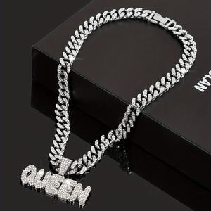 Girocollo con ciondolo alla moda per rapper placcato in lega di zinco, bianco Non magnetico, mosaico di strass, resistente e accattivante - Product Image 3