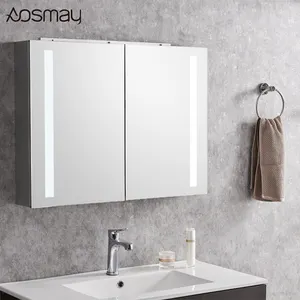 New Design Double Door Stainless Steel Corner Wall Mirror Wash Basin Bathroom Mirrored Cabinet
