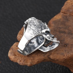 Exaggerated and Bold Skull <strong>Ring</strong>, <strong>Adjustable</strong> Men's Open-ended Titanium Silver <strong>Ring</strong>, Trendy and Stylish Men's <strong>Ring</strong> Gift - Product Image 4