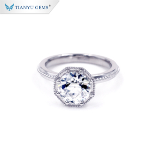 Tianyu Đá Quý Đính Hôn Chiếc Nhẫn Kim Cương 18K <span class=keywords><strong>White</strong></span> <span class=keywords><strong>Gold</strong></span> <span class=keywords><strong>Bezel</strong></span> Thiết Lập 2ct Moissanite Kim Cương Nhẫn - Product Image 1