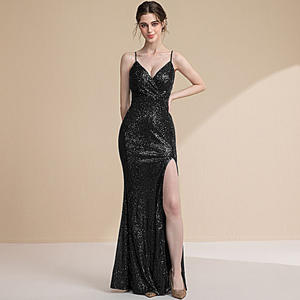 Gx-yeni lüks önlük kadınlar için abiye seksi v yaka kolsuz yarık spagetti kayışı pullu parti elbiseler kadın balo elbise - Product Image 3