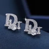 2022 designer jewelry famous brands Earrings For Women Party 925 Silver Diamond Letter D Design