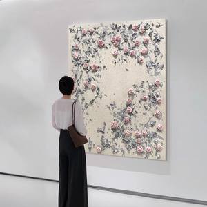 Pintura al óleo pintada a mano para decoración de sala de estar, viento crema, pintura colgante de pared blanca grande, rosas tridimensionales de alto sentido - Product Image 6