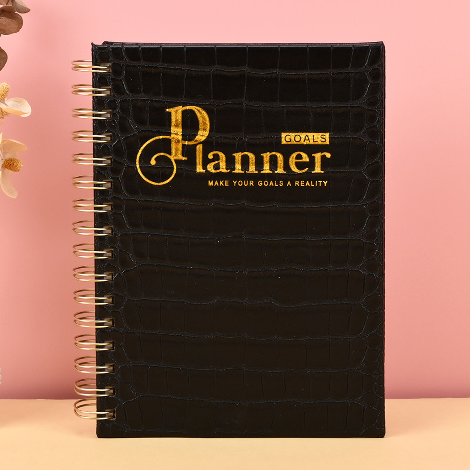 Couverture en cuir noir texturé crocodile