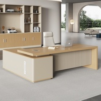 Ensemble de bureau de direction moderne : Chaise de bureau et table de direction, style luxe léger, finition laquée, PVC