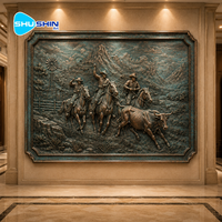 Sculpture murale en bronze personnalisée représentant un cowboy occidental, scène de ranch équestre en cuivre, art mural pour la décoration du hall d'hôtel