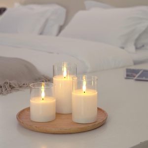 Battery Powered Flickering Pillar Real Wax Glass Led Candle Light Remote Control Moving Flame Christmas Wedding Home Party Decor - Product Image 4