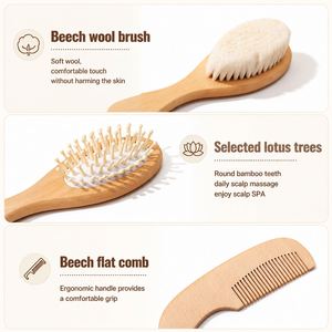 Ensemble de 3 brosses et peignes pour bébé personnalisés gravés, modernes et multifonctionnels, pour filles et garçons, brosse à cheveux en bois doux personnalisée, cadeau pour nouveau-né - Product Image 6