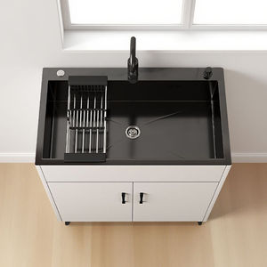 Meuble d'évier de cuisine autoportant avec évier en acier inoxydable nano noir et portes de rangement, évier utilitaire robuste - Product Image 3