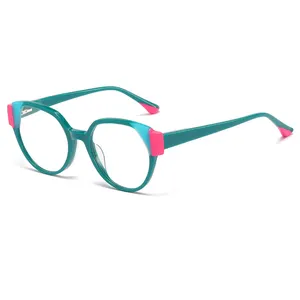 Personality Style Acetate Glasses FrameRound Color Splicing Sheet Glasses Frame For Men And Women The Same Style Trendy