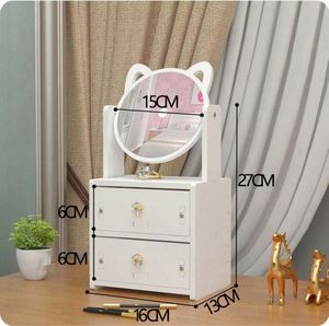 Multifunctional Luxury White Rectangle Dustproof Nordic Cosmetic Storage <b>Box</b> Makeup Organizer with <b>Cat</b> Ears and Mirror - Product Image 6