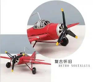 Vintage Iron Aircraft Model Retro Airplane Figurines Metal Glider Biplane Model Photo Props Bar Office Coffee Home Decorations