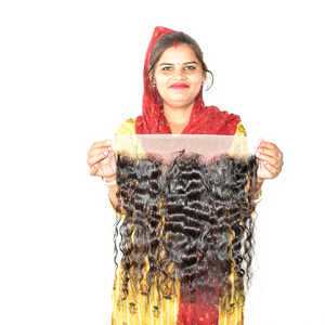 Cabello Humano Virgen Natural Sin Procesar del Sur de la India, Rizado Kinky, Frontal 13*4, de un Solo Donante, Cutícula Alineada - Product Image 1