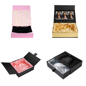 Boîte à extensions de cheveux en matériaux recyclés imprimés sur mesure, emballage cadeau rigide magnétique de luxe, doublure en éponge, logo personnalisé pour les cheveux - Product Image 1