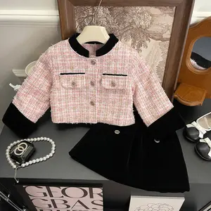 2023 winter Girls clothing sets princess girls pink plaid jacket skirt 2pcs Outfit fashion kids party suit