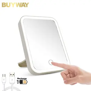 Miroir de maquillage carré Simple et pliable avec support, pour femmes, petit format, idéale pour le bureau