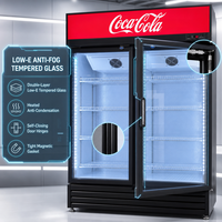Réfrigérateur vertical à deux portes avec revêtement PVC, vitrine réfrigérée à double porte avec refroidissement par ventilateur pour épicerie