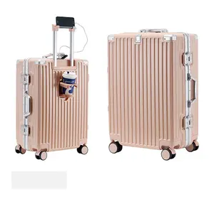 Nuevo equipaje con marco de aluminio multifuncional con USB tipo C y portavasos Abs Smart Luggage