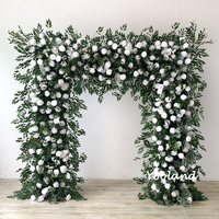 S517 Arche florale carrée de 2,4 m en soie rouge foncé avec roses artificielles pour décoration de toile de fond de mariage