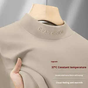 חולצת בסיס תרמי חצי טורטלנק חולצת בסיס חום לבן לגברים ולצווארון שרוול ארוך מזדמן, חולצת טריקו שכבה פנימית בינונית-צוואר - Product Image 1