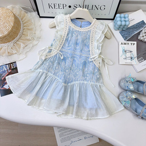 Vestido de Verano 2025 para Niñas, Estilo Coreano Occidental, Falda en Línea A de Algodón Suave, Vestido con Mangas Abullonadas para Niñas Pequeñas - Product Image 1