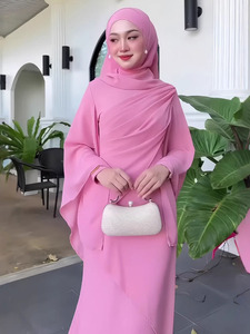 Vestido Baju Kurung Moderno Azul Bebé al por Mayor para Mujer, Caftán Modesto con Manga Murciélago, Vestido Largo Musulmán - Product Image 4