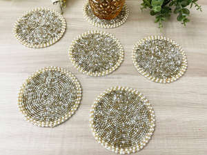 Gift Idea Home Decor Luxury Handmade <b>Beaded</b> <b>Placemats</b> Round Flower Desk Mat Mug Rug Coasters - Product Image 2