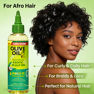 Huile capillaire exotique OEM ODM à l'huile d'olive et d'huile de Babassu pour la croissance des cheveux afros, soin nourrissant du cuir chevelu, sans pellicules, sans accumulation, 127 ml - Product Image 3
