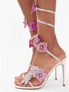 2025 Single Strap Snake Pattern Open <b>Toe</b> Sexy Sandals High Quality Crystal Bowknot Stiletto Party Women's Shoes - Product Image 6