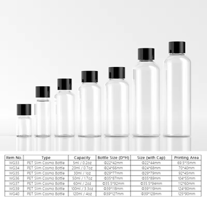 5ML-120ML for Small PET Round Tall Cosmetic <b>Bottles</b> with Screw Cap Silk Screen Printed Wholesale - Product Image 6