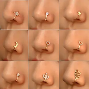 Modieuze Sexy Koperen Piercing Neus Ring Hart Star Crown Clip On Ear Clip Manchet Voor Vrouwen Meisje Lichaam Sieraden