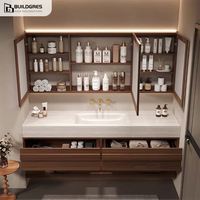 Buildgres Meuble-lavabo élégant de 60 pouces avec lavabo double Meuble-lavabo de salle de bain brillant