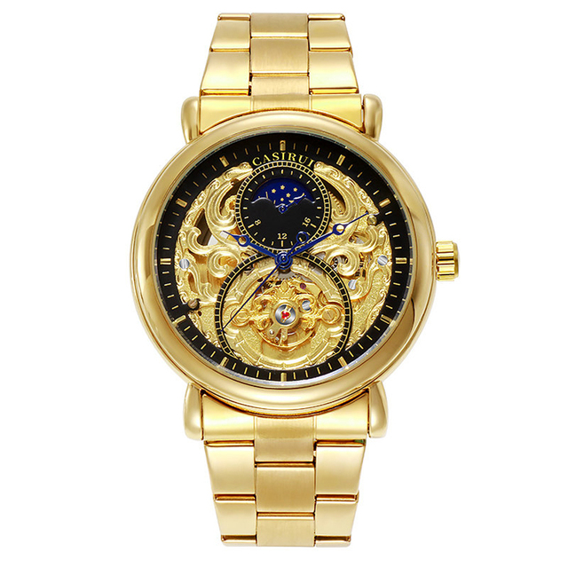 China Men's Luxury Mechanical Skeleton Tourbillion Wrist Watch New Design Large MoonPhase Own Brand Stainless Steel Pointer