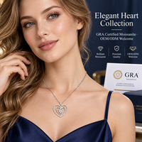 Collier en argent sterling 925 avec trois cœurs imbriqués, pendentif pavé en moissanite taille cœur de 5 mm, cadeau de mariage pour femme, bijoux fins en gros