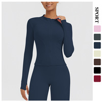 Veste de yoga zippée pour femme, col bas, manches longues, coupe ajustée, haut de sport respirant pour la course, la gym et le fitness