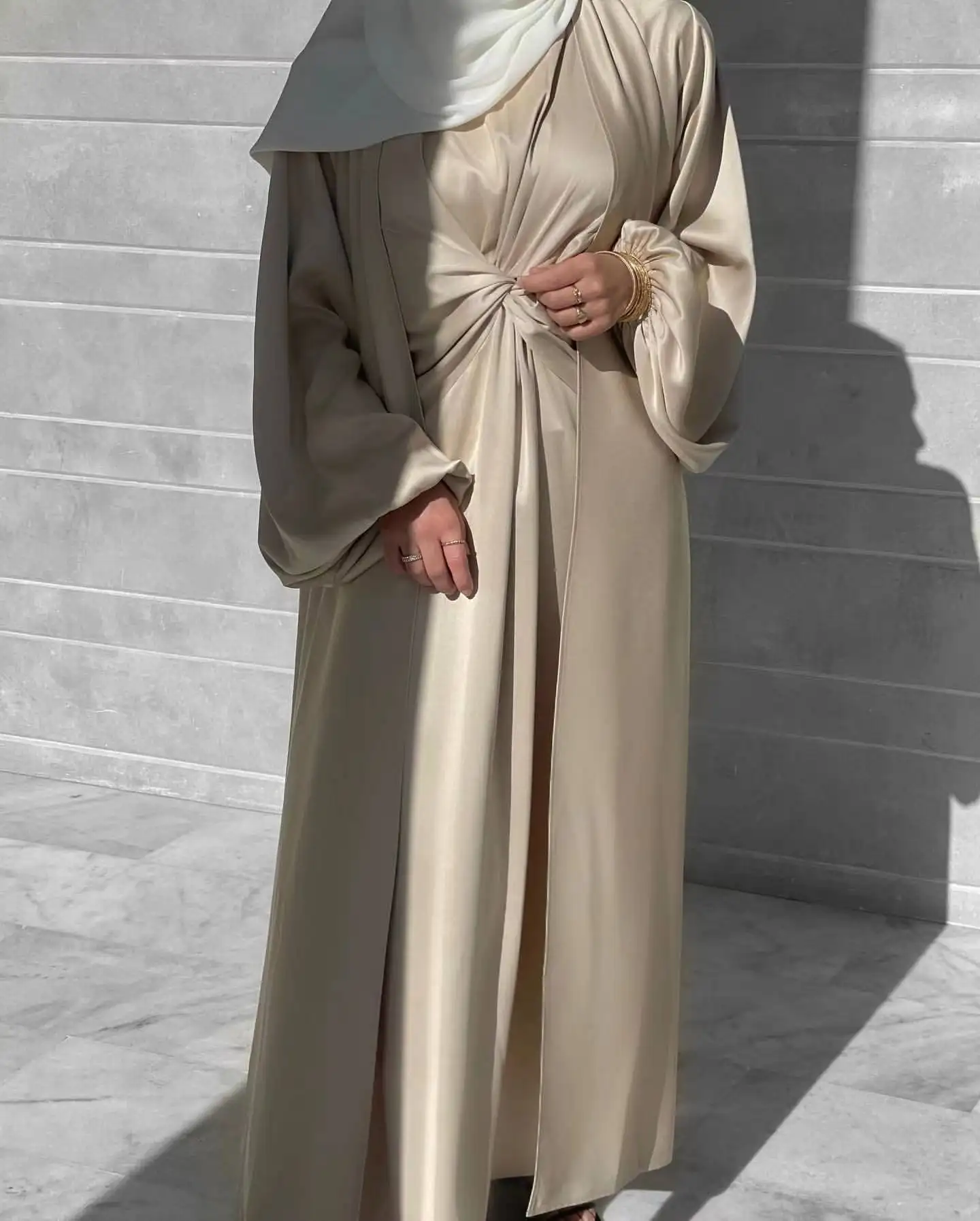 Ensemble de 2 pièces Abaya noir, robe de base et Abaya ouvert, vêtements islamiques dubaï Abaya