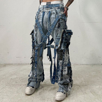Celana Jeans Pria DiZNEW 2025 Model Skinny Pencil Cargo Print, Bahan Denim Stretch, Detail Sobek, Kancing, Logo di Pinggang